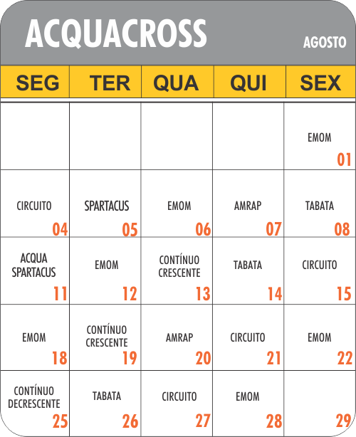 Programação acquacross - Academia Physical