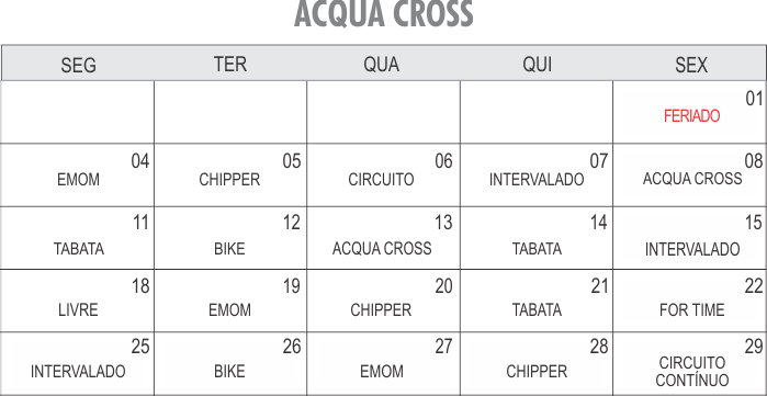 Programação Acqua Cross