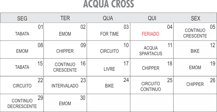 Programação Acqua Cross