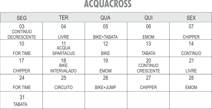 Programação Acqua Cross