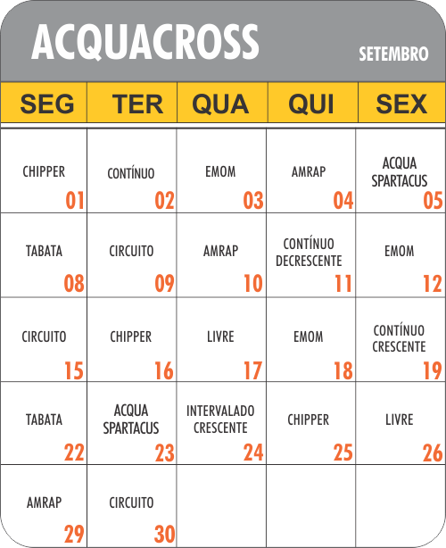Programação acquacross - Academia Physical