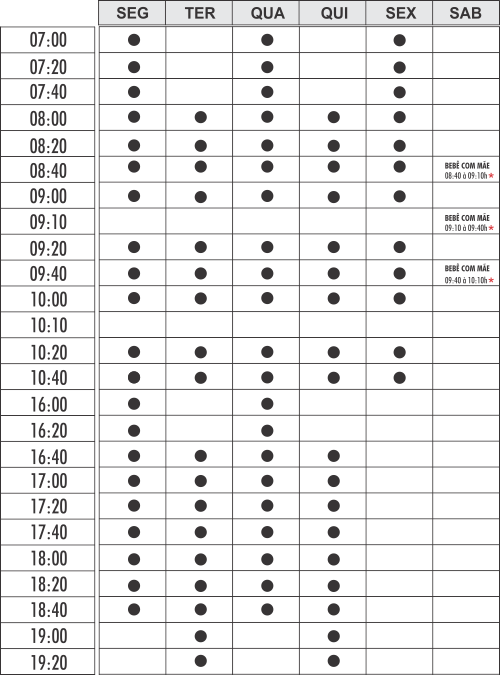 Grade natação bebe - unidade Vila - Academia Physical
