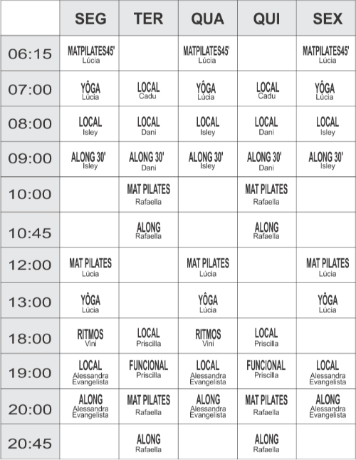 Grade coletivas - unidade Swim - Academia Physical