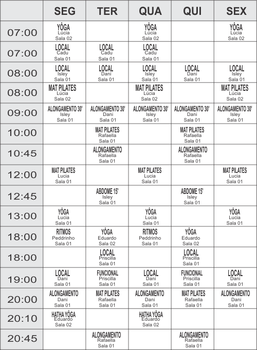 Grade coletivas - unidade Swim - Academia Physical